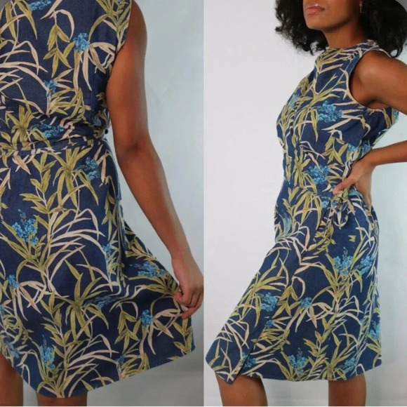 Liz Claiborne Dresses & Skirts - Vintage Liz Claiborne Tropical Palm & Floral Denim Wrap Dress Size 10